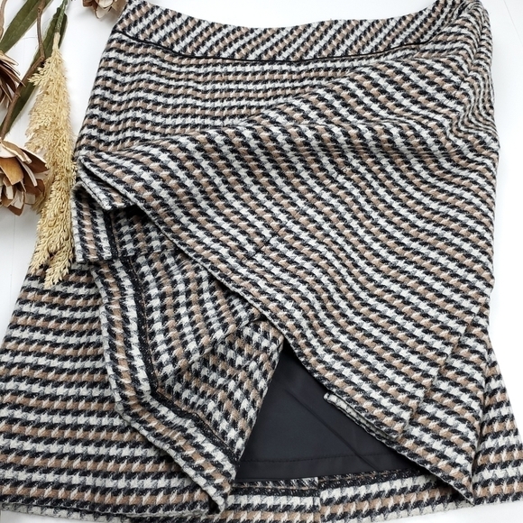 Talbots Grey Cream Black Pleated Wool Blend Skirt Sz 10p - Picture 3 of 12